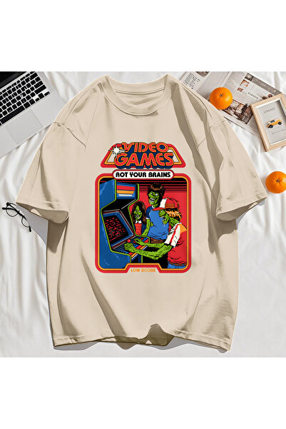 StartMore تي شيرت Y2k Vintage تي شيرت لعبة فيديو Brain Dead Print