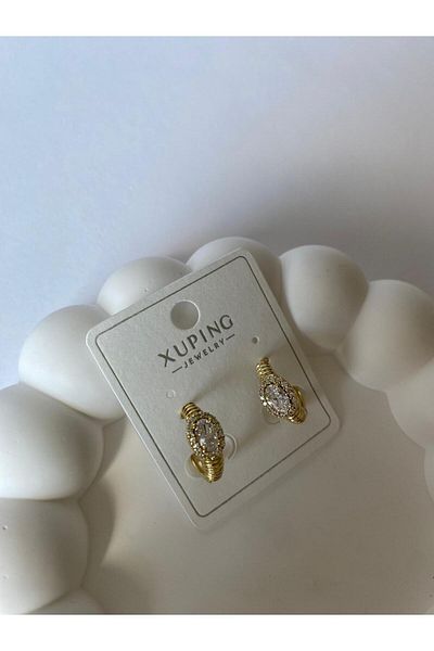 marsel aksesuar Xuping Minimal Middle Baguette Stone Gold Earrings