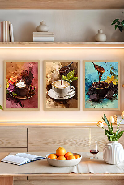kutuTR 🖼️ 3'lü Çerçeve Görünümlü Tablo Seti – Kahve & Çikolata Temalı CRVS1013