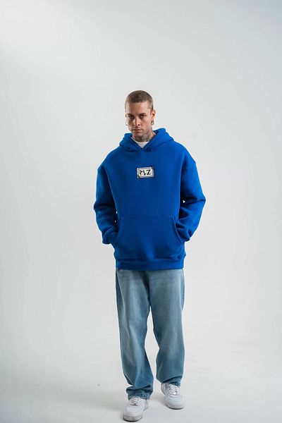 Silerra Unisex Hooded Long Sleeve Patched Embroidered Sweatshirt - Blue