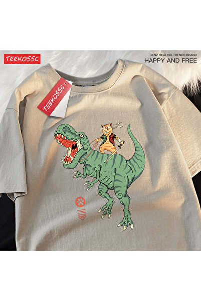 StartMore تي شيرت Y2k Vintage تي شيرت ياباني هاراجوكو لركوب ديناصور القط