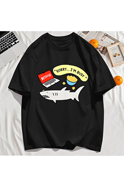 StartMore Y2K Vintage T-Shirt Tee Sorry Busy Fish Pattern Print