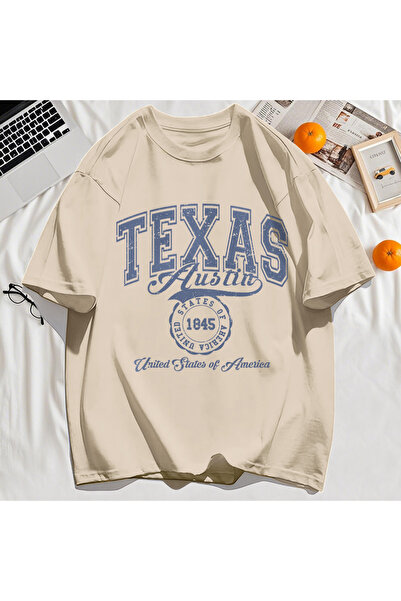 StartMore Y2K Vintage T-Shirt Tee Texas Usa 1845 Hollow Out Art Letter Print