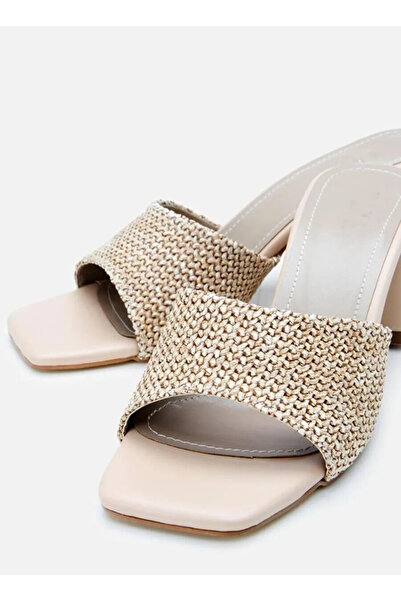 leopar by çetinay Lina Straw Special Production Patterned Women's Heeled Shoes/Slippers