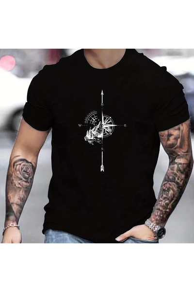 StartMore تي شيرت Y2k Vintage تي شيرت قطن بطباعة نمط بوصلة الجبل