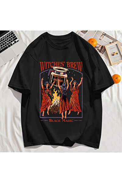 StartMore تي شيرت Y2k Vintage تي شيرت Halloween Brew Black Magic Print