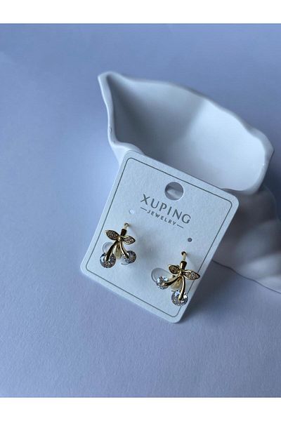 marsel aksesuar Xuping Minimal Cherry Model Stone Gold Earrings