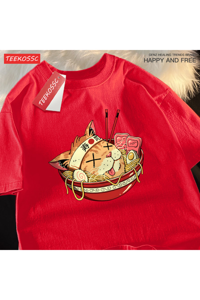 StartMore تي شيرت Y2k Vintage تي شيرت ياباني هاراجوكو سوشي نودلز كات