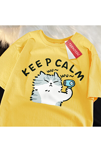 StartMore Y2K Vintage T-Shirt Tee Fun Cat Using Hair Dryer Japanese Style