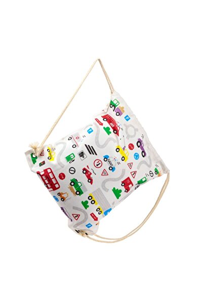 Puckator Ghiozdan tip saculet cu snur, rucsac sport/gradinita, bumbac, Little Motors, tematica autovehicule