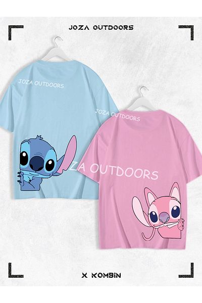 Joza Outdoors Femei Bărbați Lilo Angel Stitch Spate Talie Imprimat Cuplu Iubitor Combinație Tricou oversize colorat Set 2 piese