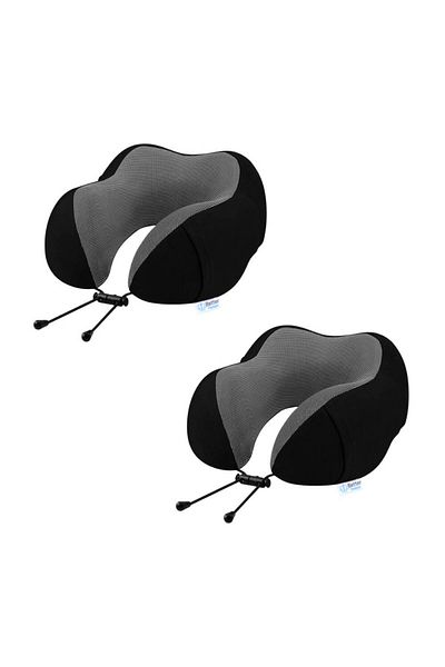 BETTER POSTURE Pack of 2 Pro Memory Foam Travel Pillows, Black, 27 x 27 x 12 cm