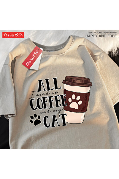 StartMore تي شيرت Y2k Vintage تي شيرت كل القط القهوة