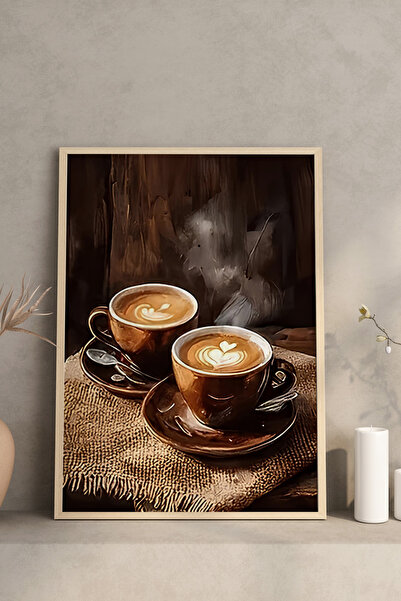 kutuTR ☕ Ahşap Çerçeveli MDF 3’lü Kahve Temalı Tablo Seti – 23x32 / 32x42 / 42x62 cm CRV1002