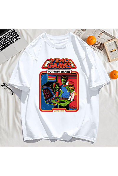 StartMore Y2K Vintage T-Shirt Tee Video Game Brains Rotten Print