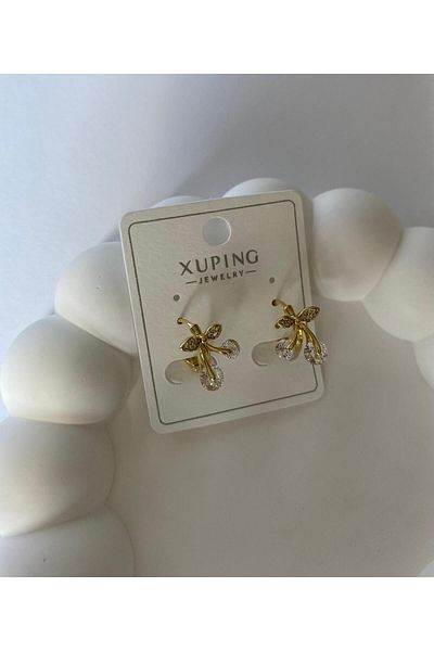 marsel aksesuar Xuping Minimal Cherry Model Stone Gold Earrings