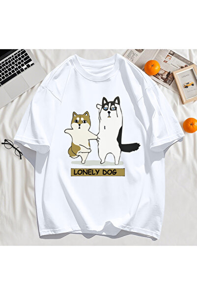 StartMore Y2K Vintage T-Shirt Tee Lonely Husky and Shiba Inu Print