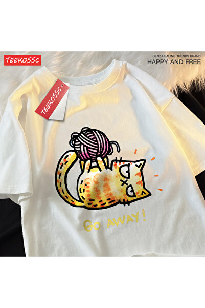StartMore تي شيرت Y2k Vintage Tee Go Away خيط قطة على كرة