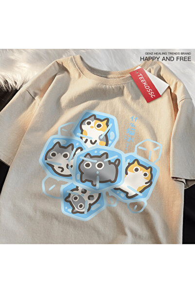 StartMore تي شيرت Y2k Vintage تي شيرت Ice Cat Fun Cartoon Cats Print