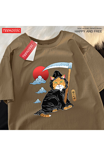 StartMore تي شيرت Y2k Vintage تي شيرت ياباني Harajuku Death Scythe Cat