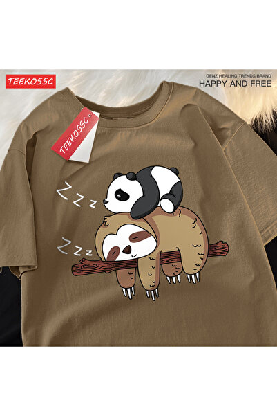 StartMore Y2K Vintage T-Shirt Tee Pandas Sloths Sleeping on