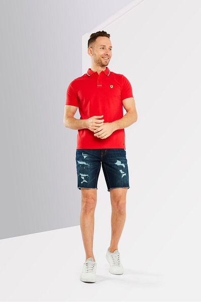 Scuderia Ferrari Men Regular Fit Short Sleeve Golf Polo Shirts, Red