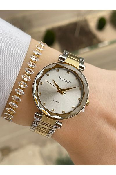 Ferrucci Cut Glass Women's Wristwatch and Bracelet