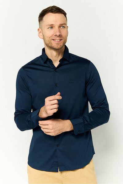 La Martina Men Tailored Fit Embroidered Logo Long Sleeves Casual Shirt, Navy Blue