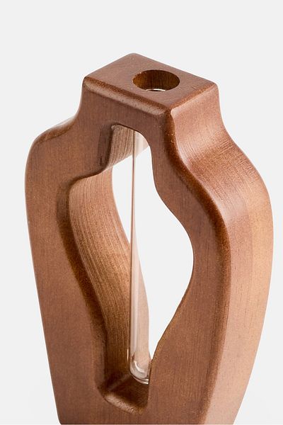 Muy Mucho Wooden Flower Holder with Glass Vase, Brown