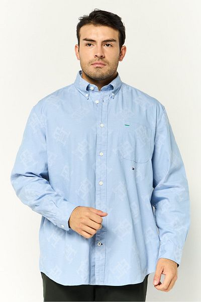 Tommy Hilfiger Men Archive Fit All Over Print Long Sleeves Casual Shirt, Light Blue