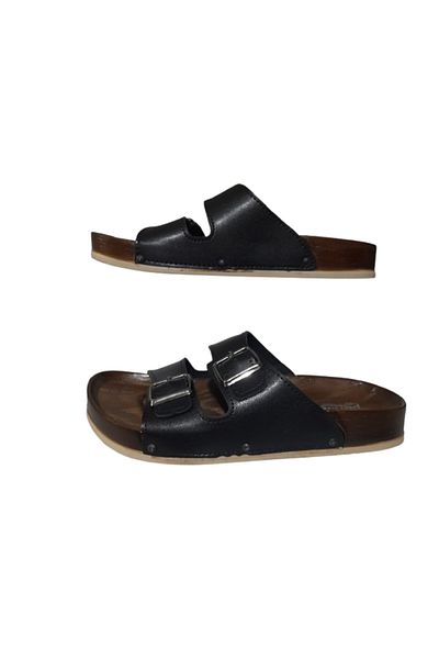 MULEX Black Double Buckle Adjustable Women's Anatomical Comfortable Sole Daily Slippers