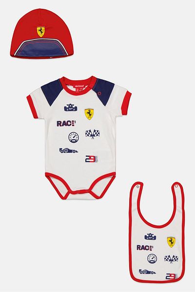 Scuderia Ferrari Toddlers Boy 3 Piece Brand Logo Infant Set, White Combo
