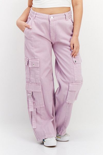 Don't Call Me Jennyfer Women Wide Leg Plain Cargo Pants, Light Purple