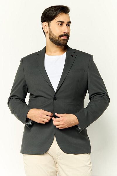 Tommy Hilfiger Men Tailored Fit Plain Casual Blazer, Dark Grey