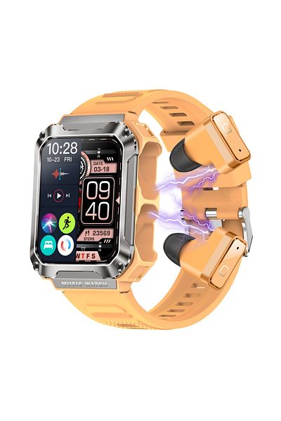 USSPY Smartwatch with built-in Bluetooth headphones, USSPY, heart rate 1.96-inch HD display, orange