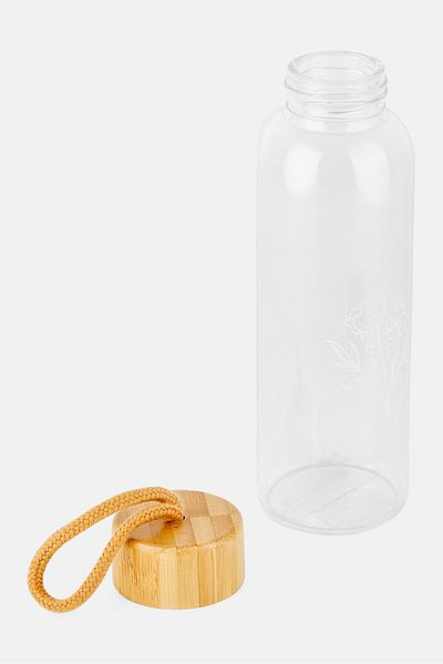 Bizou Water Bottle With Flowers Print Glass, Transparent