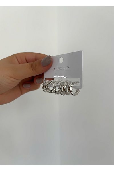 aksesuaris Set of 6 Patterned Hoop Women's Earrings