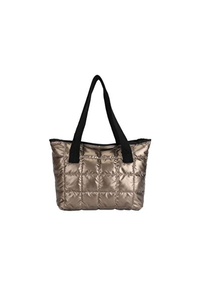 The Casius. Shoulder tote bag, quilted checkered pattern, length 42 cm, gold color