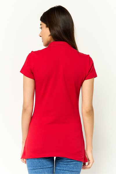 Tommy Hilfiger Women Spread Collar Short Sleeves Brand Logo Polo Shirt, Red