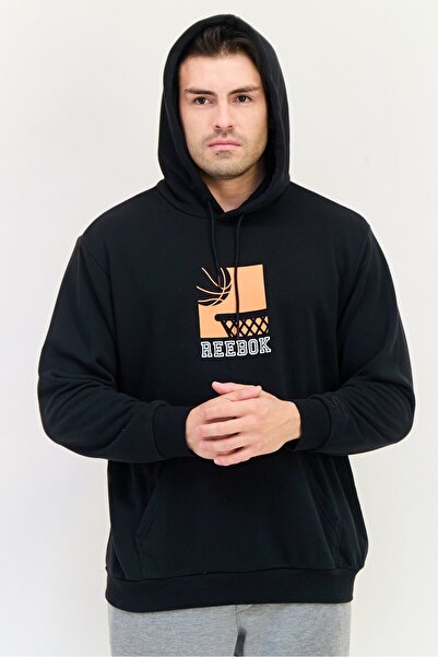 Reebok هودي كرة السلة بأكمام طويلة وشعار العلامة التجارية للرجال، ملابس رياضي...