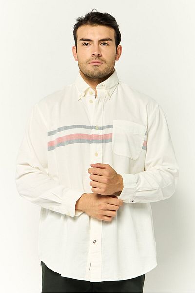 Tommy Hilfiger Men Archive Fit Stripe Fit Long Sleeve Casual Shirt, White