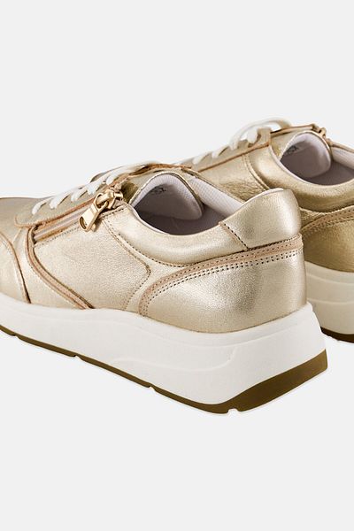 Geox Women D Cristael Metallic Lace Up Casual Shoes, Gold