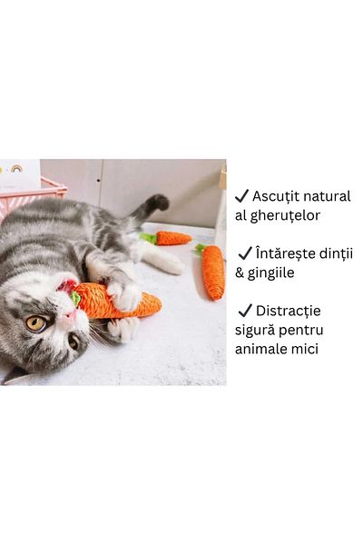 OBRO Jucărie Morcov pentru Pisici – Sisal Natural, Clopoțel, Îngrijire Dentară și Ascutit Gheruțe, 20x3cm