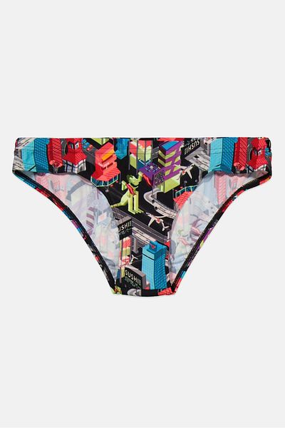SPEEDO Women Allover Print Bikini Bottom, Black Combo