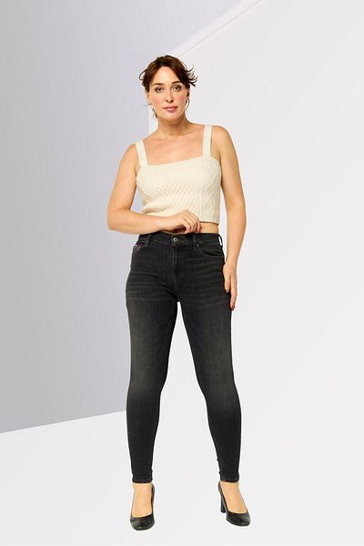Tommy Hilfiger Women Skinny Fit Mid Waist Washed Stretchable Denim Jeans, Charcoal