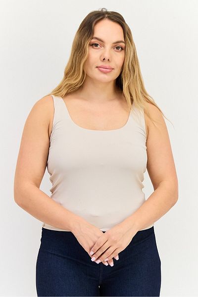 Bebe Women Crew Neck Sleeveless Solid Tank Top, Light Grey