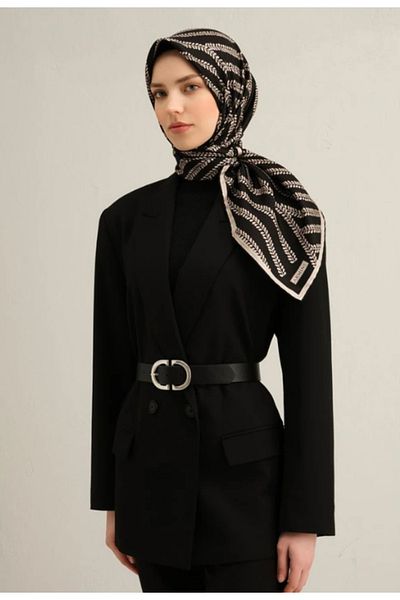 Armine Sura Silk Scarf 9351-57 Black Mixed Pattern