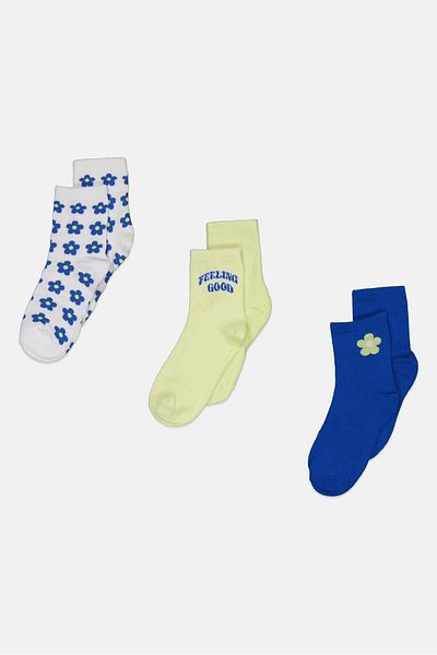 Don't Call Me Jennyfer Women 3 Pair Embroidered Socks, Blue/White Combo