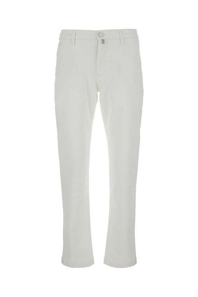 JACOB COHEN Pantaloni slim „Bobby” albi cu etichetă cu logo din bumbac, bărbați