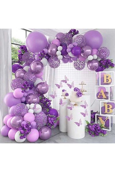 Baloane Vesele Kit Arcada 97 Purple Balloons With Butterflies ARC8